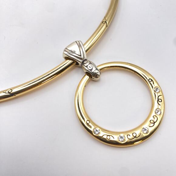 Signed BRIGHTON Covet‎ Gold And Silver Plated Necklace Collar Choker Crystal Mod - Picture 2 of 8